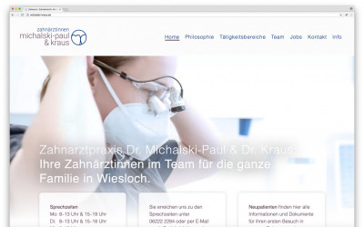 Webseite für die Zahnärztinnen Michalski-Paul & Kraus, Wiesloch